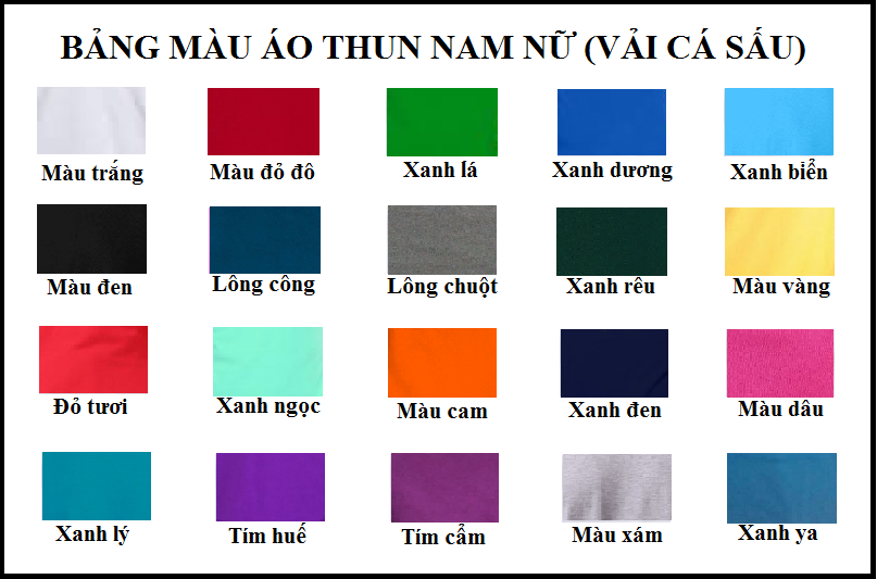 bảng màu áo thun cá sấu nam nữ vnxk | song gia shop